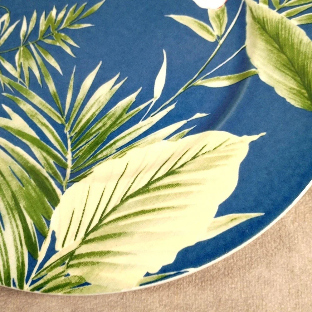 Vintage Mikasa Tropical Garden Blue Floral Salad Plates Pink Hibiscus Tropical‎